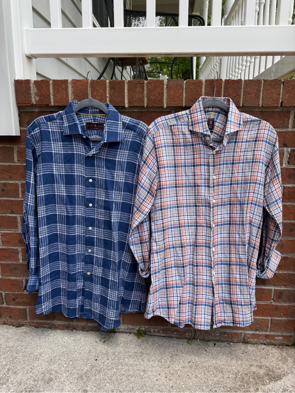 Robert Talbott 100% Linen Plaid Gingham Button Down Shirt Size Medium Men’s